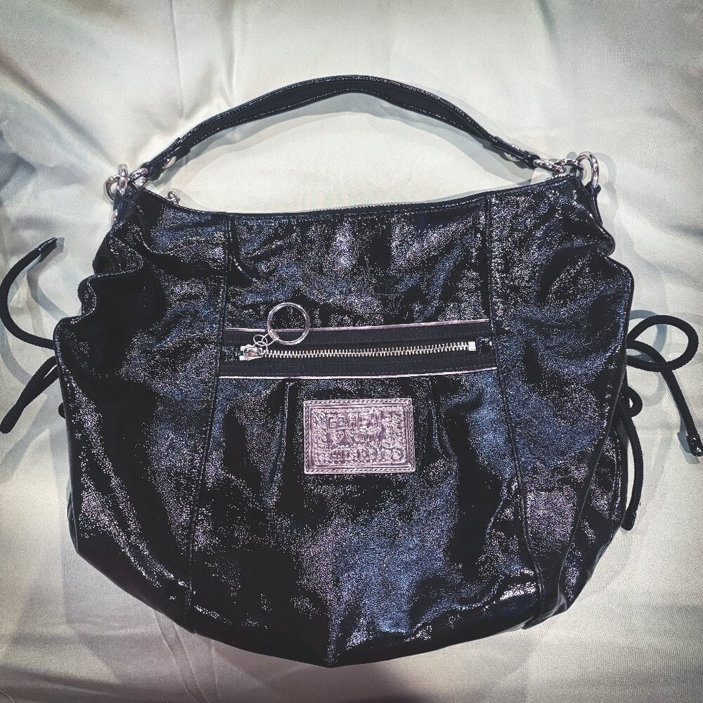 Y2K Coach Poppy Black Patent Leather Hobo Shoulder Bag